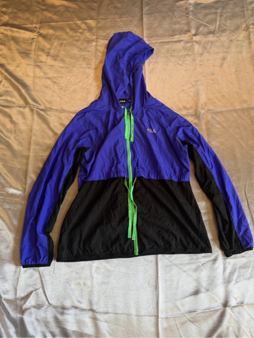 Fila women’s blue & Black Hooded Windbreaker with Green Accents